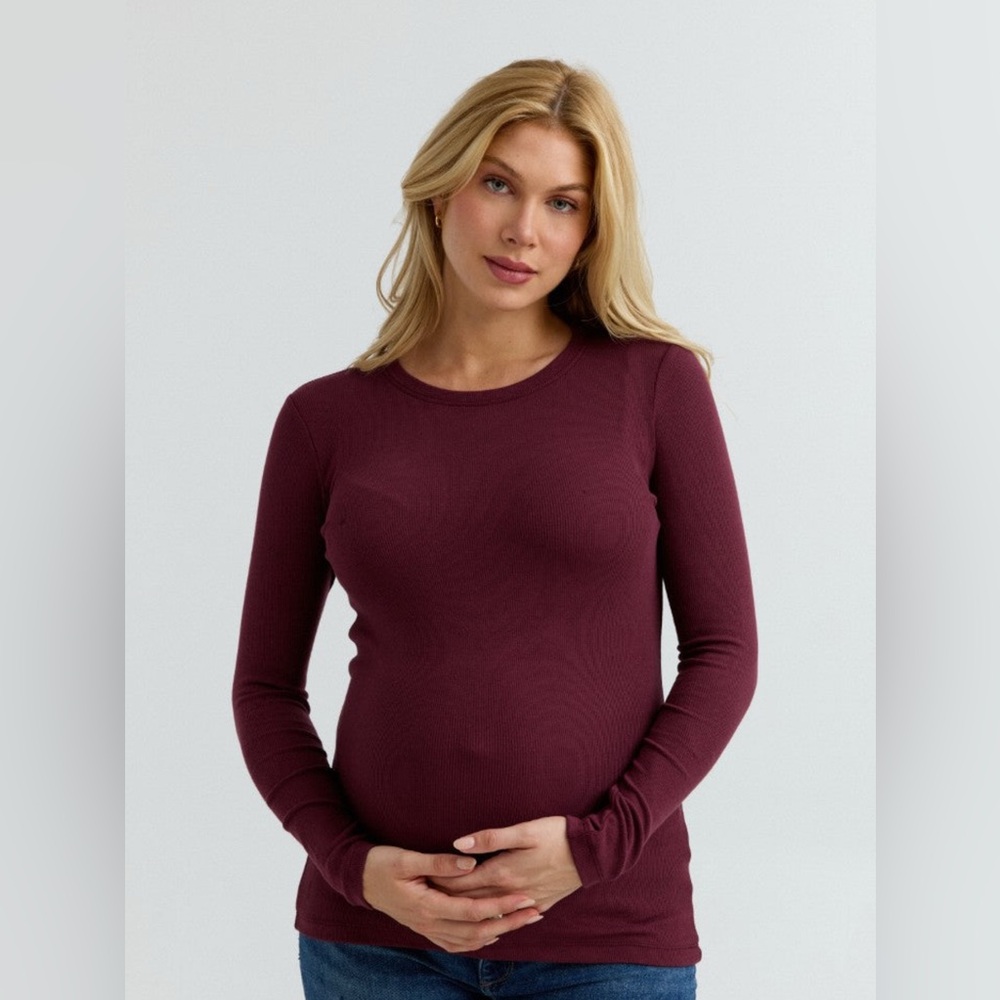 Express Knit Top Shirt Maternity Long Blouse Size Small Heathered Burgundy